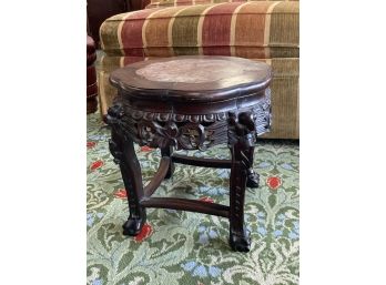 FINE ANTIQUE LOW MARBLETOP CHINESE CARVED STAND