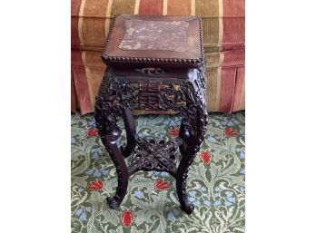 QUALITY ANTIQUE MARBLETOP CHINESE CARVED STAND