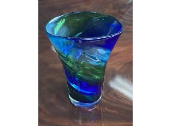 LATE 20THc BLOWN ART GLASS BLUE/GREEN VASE