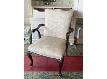 VINTAGE OPEN ARM CHAIR W/ UPHOLSTERED BACK & SEAT