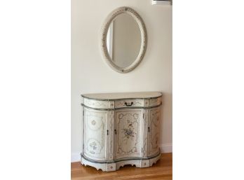 PAINT DECORATED SERPENTINE SERVER & OVAL MIRROR
