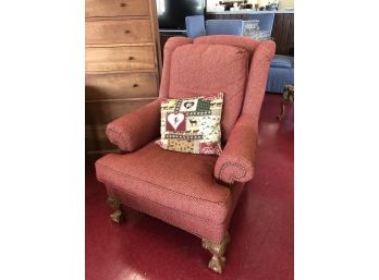 LATE 20THc BALL & CLAW FOOT WINGBACK CHAIR