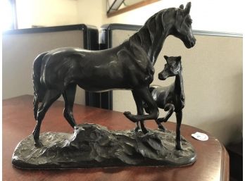 LATE 20THc BRONZE MARE AND HER COLT