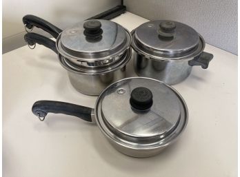 (3) SALAD MASTER PANS W/ COVERS, (1) DOUBLE