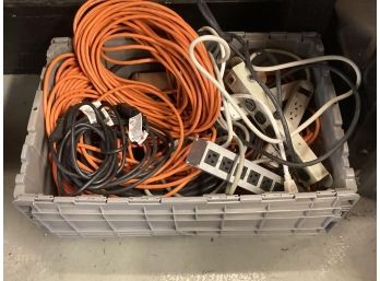 TUB OF EXTENSION CORDS AND POWER STRIPS