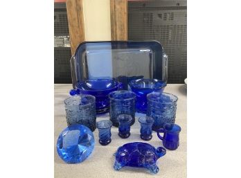 (14) PCS COBALT BLUE AND BLUE GLASS