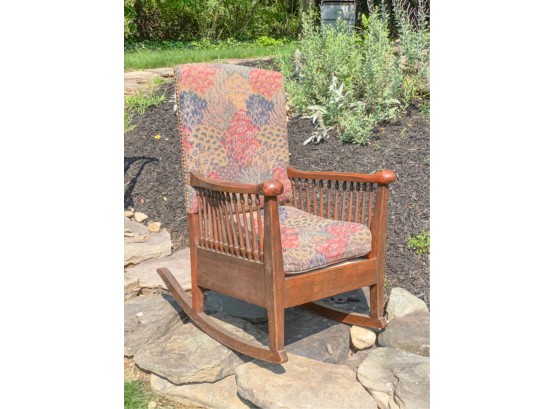 VICTORIAN MAHOGANY ROCKER WITH UPHOLSTERED SEAT