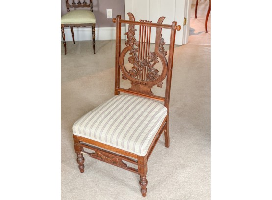 NICELY CARVED VICTORIAN LYRE FORM SIDE CHAIR