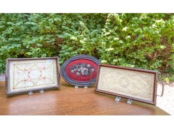 (3) TRAYS WITH TEXTILE WORK