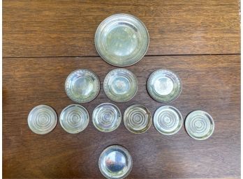 COLLECTION OF (1O) STERLING NUT DISHES (1) PLATE