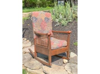 VICTORIAN MAHOGANY ROCKER WITH UPHOLSTERED SEAT