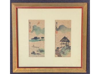 SIGNED & FRAMED ASIAN DIPTYCH w LANDCAPES