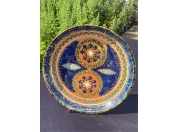 SIGNED ART POTTERY CHARGER w GEOMETRIC DESIGN