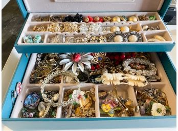 JEWELRY BOX LOT WITH VINTAGE COSTUME JEWELRY