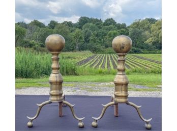 PAIR OF PERIOD BRASS CANNONBALL ANDIRONS