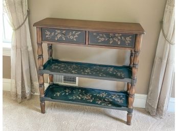 (2) DRAWER TWO TIERED STAND WITH FLORAL DECORATION