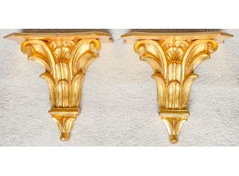 PAIR OF GOLD PAINTED WALL SHELVES