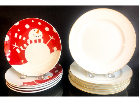 (5) CHRISTMAS PLATES W/ (6) GOLD RIMMED PLATES