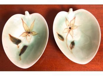 PAIR LEAF FORM POTTERY DISHES