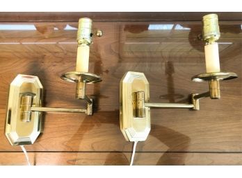 PAIR ELECTRIFIED BRASS WALL SCONCES