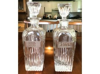 (2) FINELY ETCHED DECANTERS