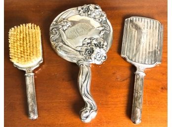 (2) STERLING SILVER HAND MIRRORS W/ BRUSH