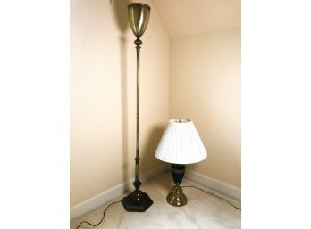 VINTAGE BRASS FLOOR LAMP W/ TABLE LAMP
