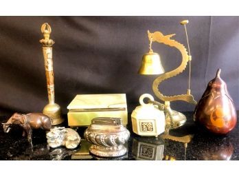 (7) DECORATIVE ASIAN ITEMS AND A TABLE LIGHTER