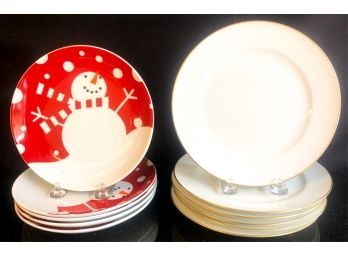 (5) CHRISTMAS PLATES W/ (6) GOLD RIMMED PLATES