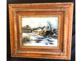 FRAMED VICTORIAN REVERSE PAINTING ON GLASS