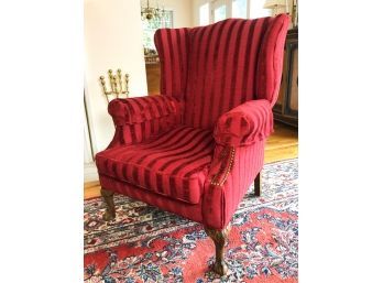 CHIPPENDALE STYLE UPHOLSTERED WING BACK CHAIR