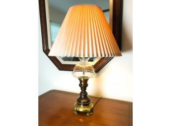BRASS, WOOD, GLASS TABLE LAMP