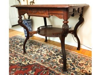 VICTORIAN FANCIFUL CARVED LIBRARY TABLE