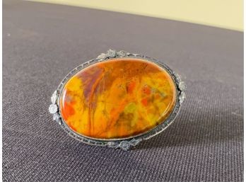 VICTORIAN BROOCH w AGATE IN STERLING SETTING