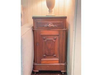 CARVED WALNUT VICTORIAN HALF COMMODE w PAINTED TOP