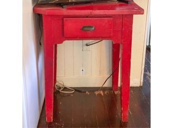 RED PAINTED (1) DRAWER TABLE ON TAPERED LEGS