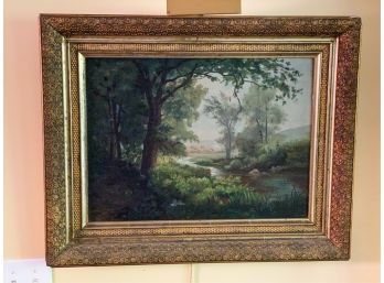 VICTORIAN OIL ON CANVAS 'RIVER THROUGH THE WOOD'