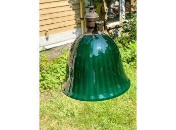 VINTAGE HUBBLE HANGING LAMP w GREEN SHADE