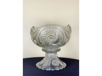 MARRIED PRESSED GLASS PUNCH BOWL ON CUT STAND