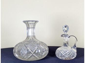 NICE QUALITY CUT GLASS CARAFE & OIL DECANTER