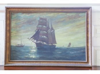 T. BAILEY (19th/20th c) 'THREE MASTED SHIP AT SEA'