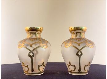 LOBMEYR ART NOUVEAU BOHEMIAN GLASS VASES w ENAMEL