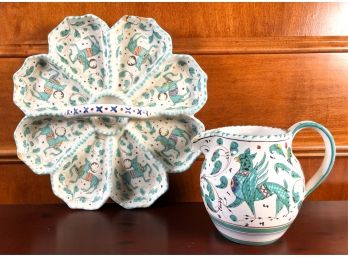 ITALIAN FAIENCE PITCHER and SERVING TRAY