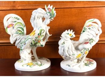 PAIR OF ITALIAN FAIENCE ROOSTERS