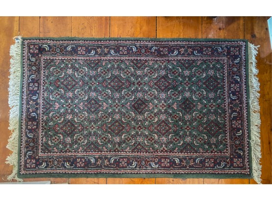 HAND KNOTTED ORIENTAL SCATTER RUG w GREEN FIELD