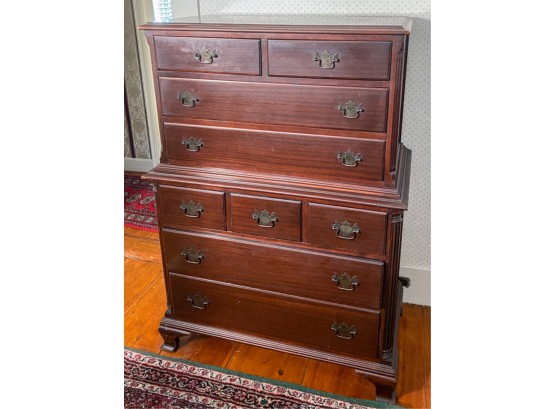 MAHOGANY THOMASVILLE CHEST ON CHEST w FLUTED DEC.