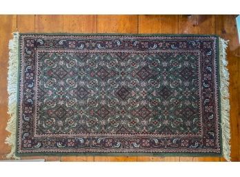 HAND KNOTTED ORIENTAL SCATTER RUG w GREEN FIELD