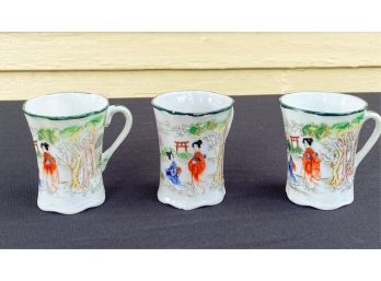 SET OF (3) HAND PAINTED ASIAN TEACUPS