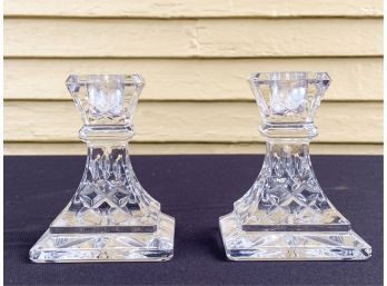 PAIR OF CUT CRYSTAL WATERFORD CANDLESTICKS