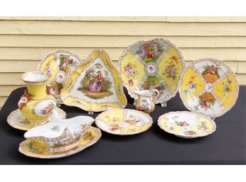 SET (10) CANARY YELLOW MEISSEN PORCELAIN WARES